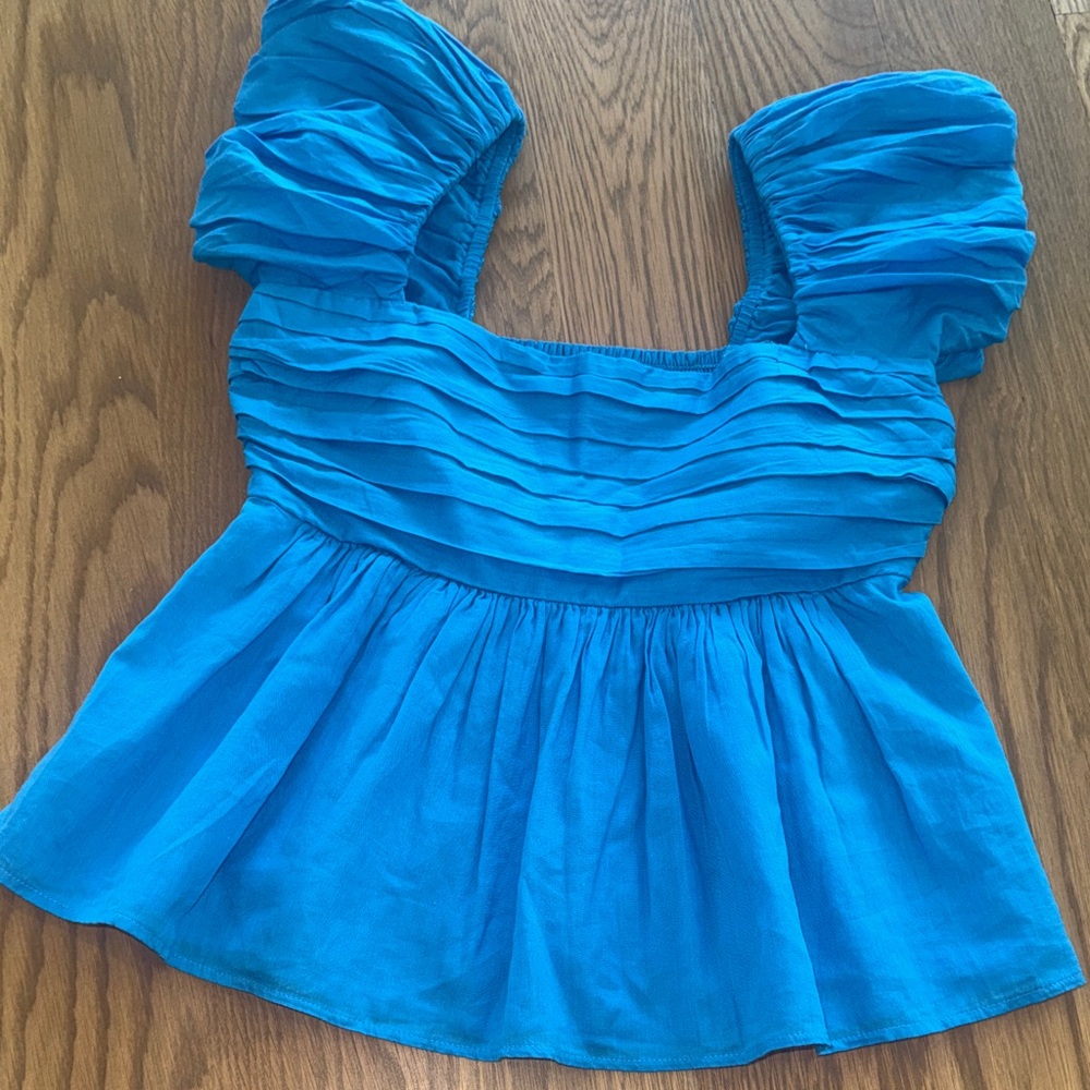 Abercrombie & Fitch Bright Blue Ruffled Peplum Blouse